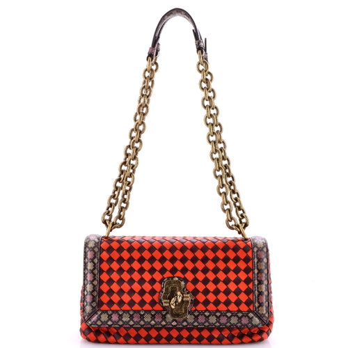 Club Stitch Olimpia Knot Flap Bag Intrecciato Nappa and Snakeskin Medium