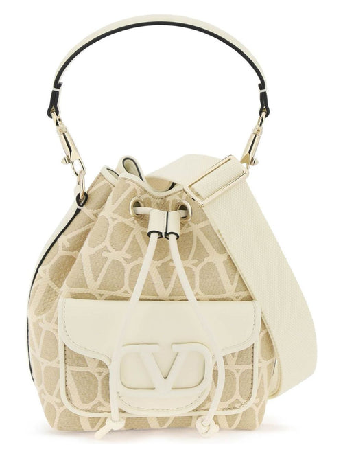 Women's Locò Iconographer Toile Bucket Bag in Bianco | 4W2B0M94RRC