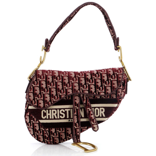 Saddle Handbag Logo Embroidered Oblique Velvet Medium