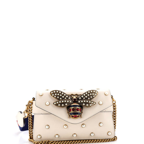 GUCCI Broadway Pearly Bee Shoulder Bag Embellished Leather Mini