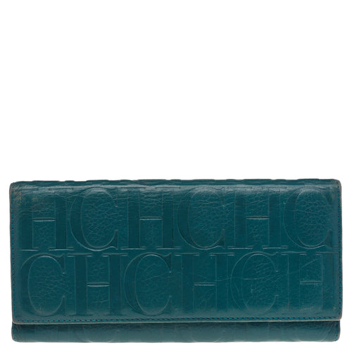 Green Monogram Embossed Leather Flap Continental Wallet