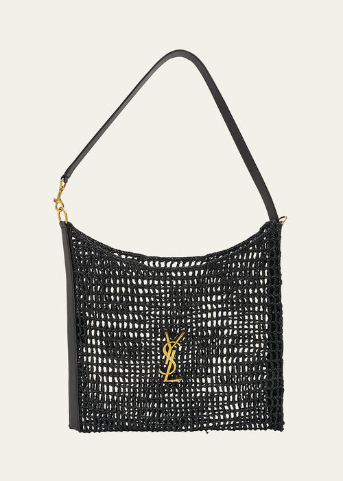 Oxalis YSL Monogram Shoulder Bag in Raffia with Bronze Hardware
