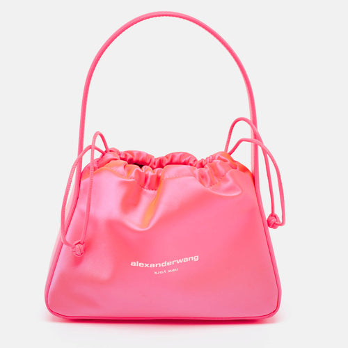 Blaze Pink Leather and Satin Small Ryan Bucket Bag