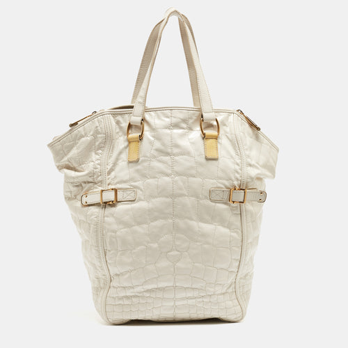 Off White Croc Embossed Patent Leather Large Downtown Tote