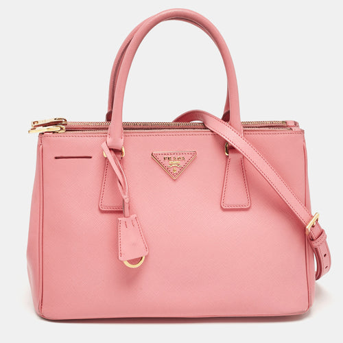 Pink Saffiano Lux Leather Leather Small Double Zip Tote