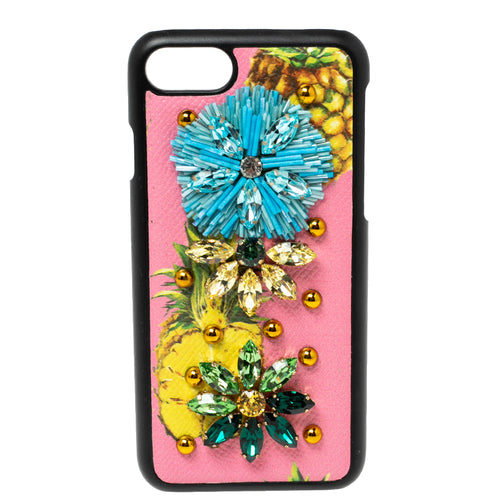 Multicolor Leather Pineapple Crystal Embellished iPhone 7 Cover