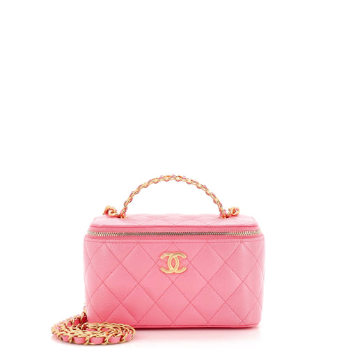 CHANEL Pick Me Up Logo Handle Vanity Case with Chain Quilted Caviar Small