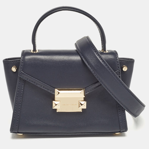 Navy Blue Leather Mini Whitney Top Handle Bag