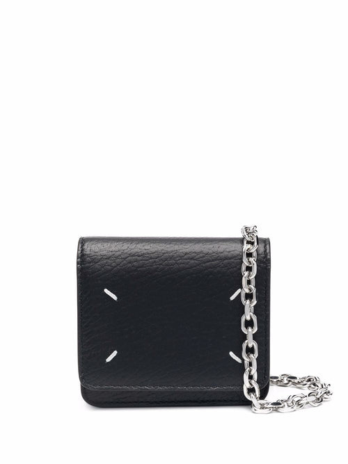 Men's Four Stitches Leather Chain Wallet in Black | Size UNICA | SA3UI0009P4455