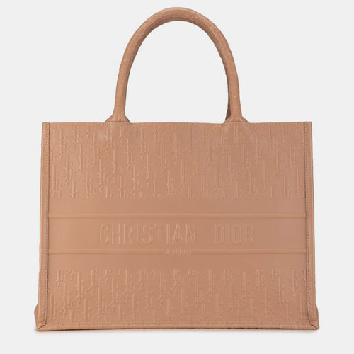 Pink Leather Oblique Embossed Leather Medium Book Tote Tote Bag