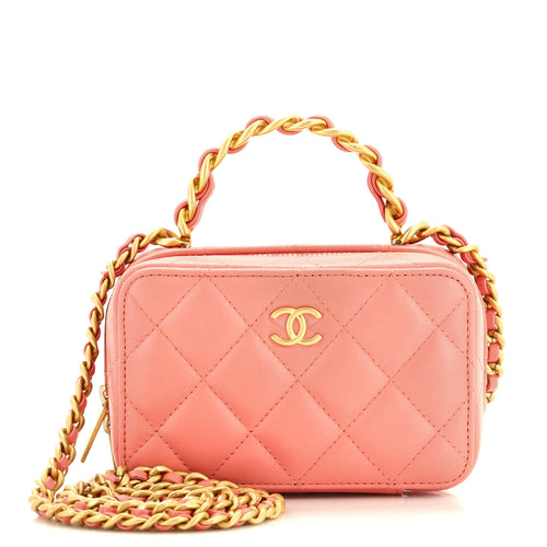 CHANEL Woven Chain Top Handle Vanity Case Quilted Lambskin Mini