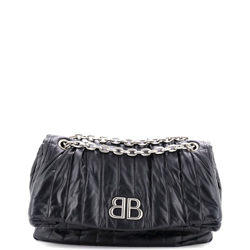 Monaco Chain Flap Shoulder Bag Quilted Leather Medium