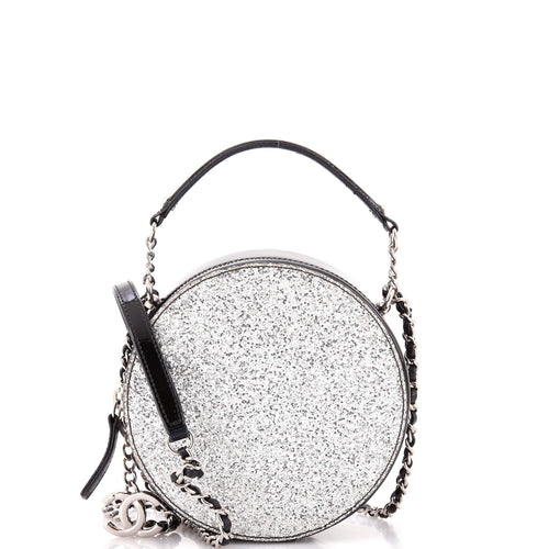 CHANEL Evening On The Moon Round Evening Bag Glittered PVC with Patent Mini