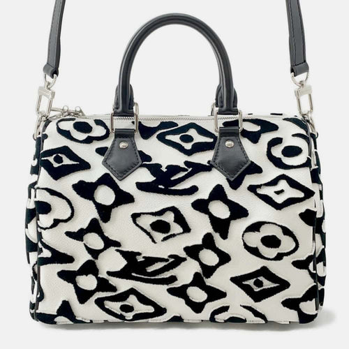 Noir/White Monogram Fischer Speedy Bandouliere Bag 25