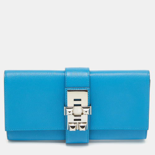 Hermès Bleu Zanzibar Chevre Mysore Leather Medor 23 Clutch