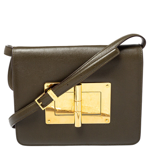 Olive Green Leather Large Natalia Shoulder Bag