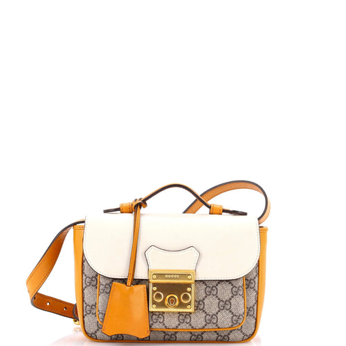 GUCCI Padlock Front Pocket Flap Shoulder Bag GG Coated Canvas and Leather Mini