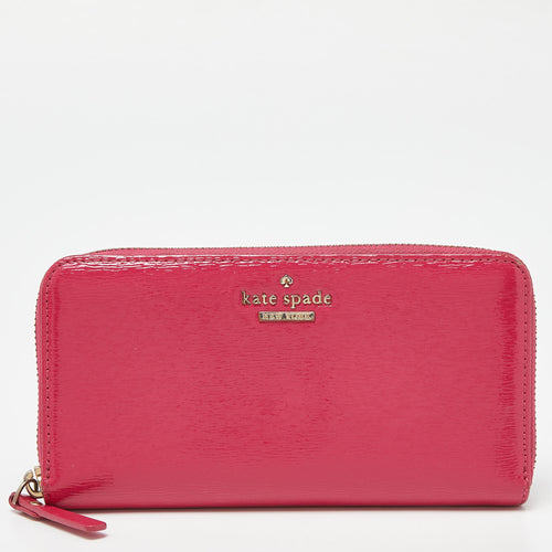 Pink Patent Leather Zip Around Continental Wallet