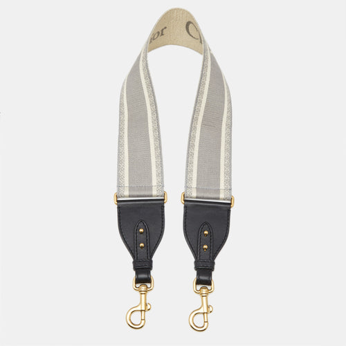 Grey/White Embroidered Logo Canvas and Leather Shoulder Bag Strap