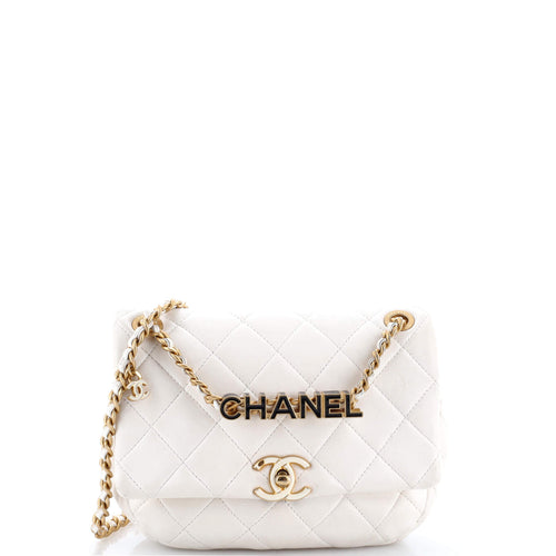 CHANEL Enamel Logo CC Chain Flap Bag Quilted Lambskin Small