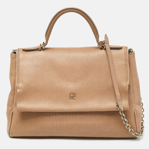 Beige Leather Minuetto Flap Top Handle Bag