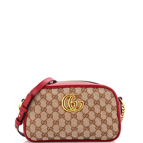 GUCCI GG Marmont Shoulder Bag Diagonal Quilted GG Canvas with Leather Small