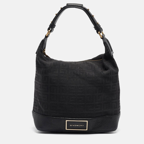 Black Monogram Fabric and Leather Studded Shoulder Bag