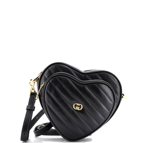 GUCCI Interlocking G Heart Shoulder Bag Diagonal Quilted Leather Mini