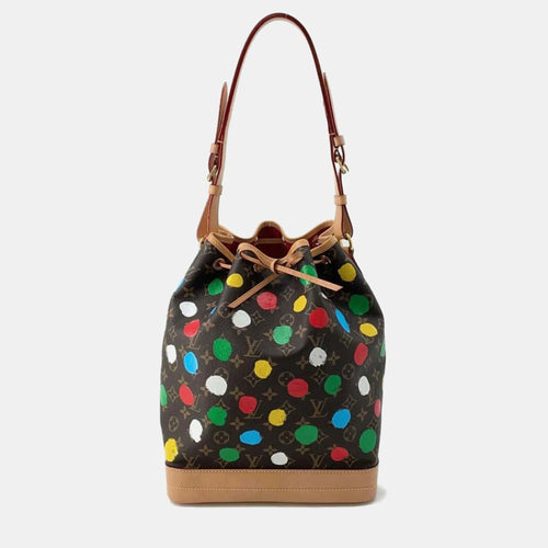 Brown Monogram Canvas Yayoi Kusama Painted Dots Noe Shoulder Bag
