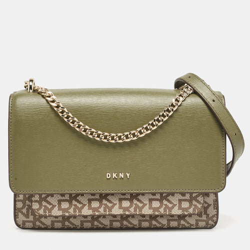 Green/Beige Monogram Coated Canvas and Leather Flap Chain Shoulder Bag