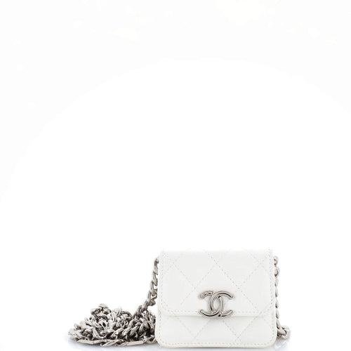 CHANEL Coco Enamel Strap Flap Clutch with Chain Quilted Caviar Mini