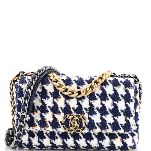 CHANEL 19 Flap Bag Quilted Houndstooth Tweed and Ribbon Medium