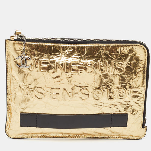 Metallic Gold Crinkled Leather Je Ne Suis Pas En Solde Clutch