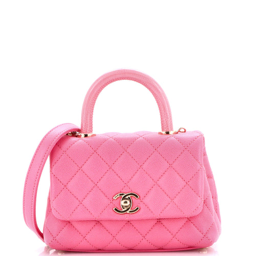 CHANEL Coco Top Handle Bag Quilted Caviar with Lizard Embossed Handle Extra Mini