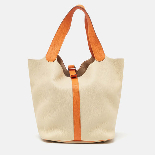 Parchemin/Orange Taurillon Clemence Leather Picotin 26 Bag