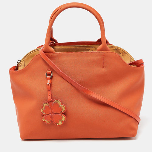 Orange/Tan Geo Print Coated Canvas Satchel