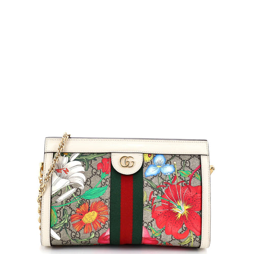 GUCCI Ophidia Chain Shoulder Bag Flora GG Coated Canvas Small