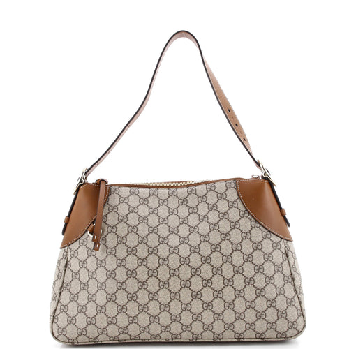 GUCCI Emblem Shoulder Bag GG Coated Canvas with Leather Large