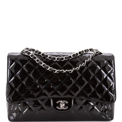 CHANEL Vintage Classic Single Flap Bag Quilted Patent Maxi