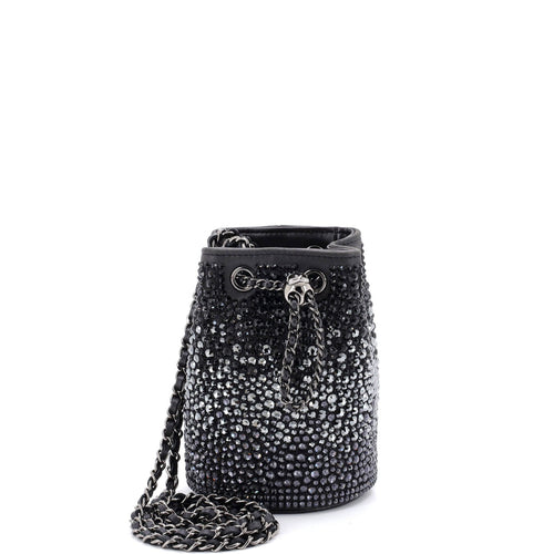 CHANEL Pearl Crush Drawstring Bucket Bag Strass Embellished Leather Mini