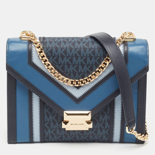 Blue Signature Coated Canvas and Leather Whitney Shoulder Bag