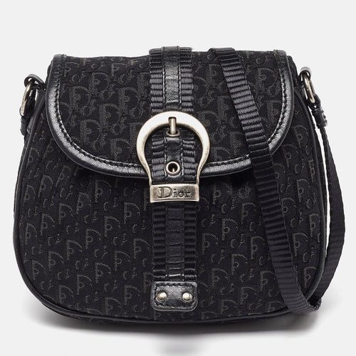 Black Oblique Canvas and Leather Mini Crossbody Bag