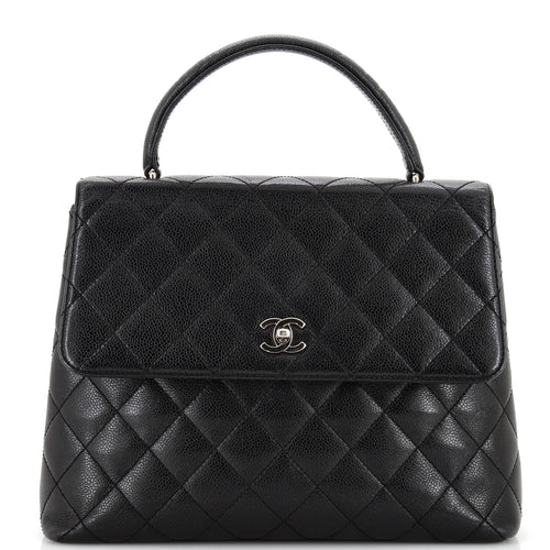CHANEL Vintage Classic Top Handle Flap Bag Quilted Caviar Jumbo