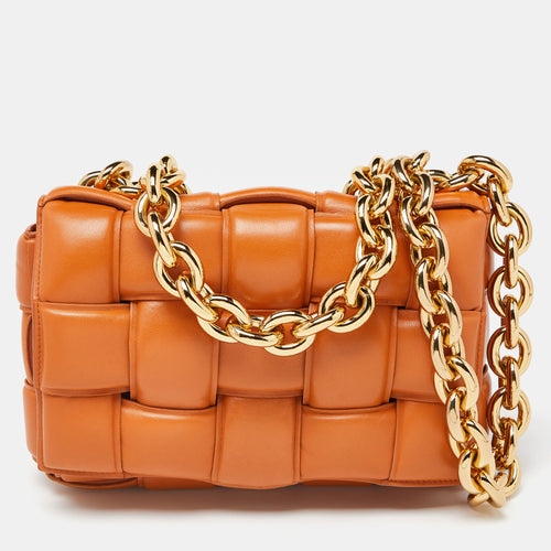 Pale Orange Leather Chain Cassette Top Handle Bag