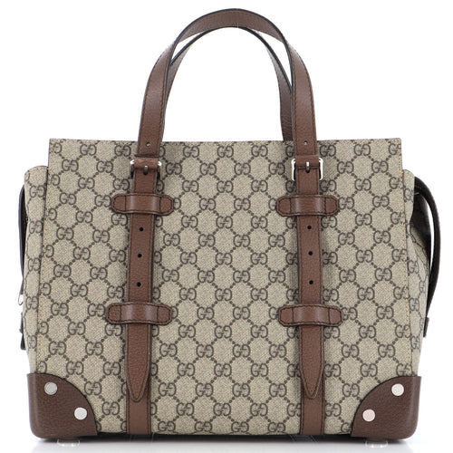 GUCCI Buckle Travel Tote GG Coated Canvas with Leather Medium