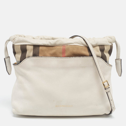White/Beige Leather and House Check Canvas Little Crush Crossbody Bag