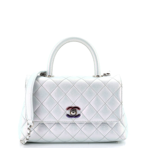 CHANEL Coco Top Handle Bag Quilted Iridescent Caviar with Gradient Hardware Mini