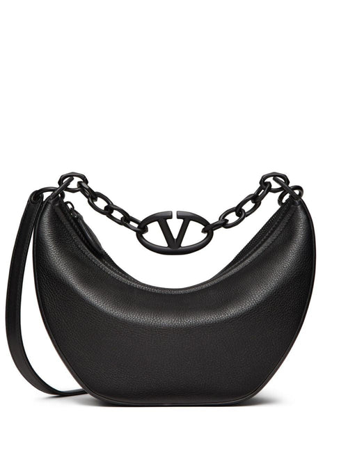 Women's Small Vlogo Moon Bag Hobo In Hammered Leather in Black | 5W0B0Q42UZL
