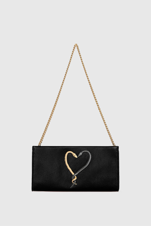 Year Of The Snake Heart Clutch Bag In Black