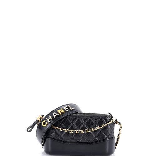 CHANEL Gabrielle Logo Handle Double Zip Clutch with Chain Quilted Aged Calfskin